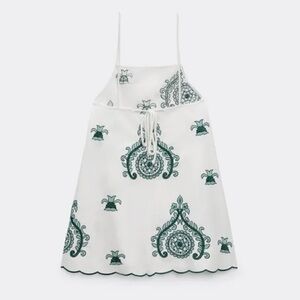 Zara green embroidered mini dress